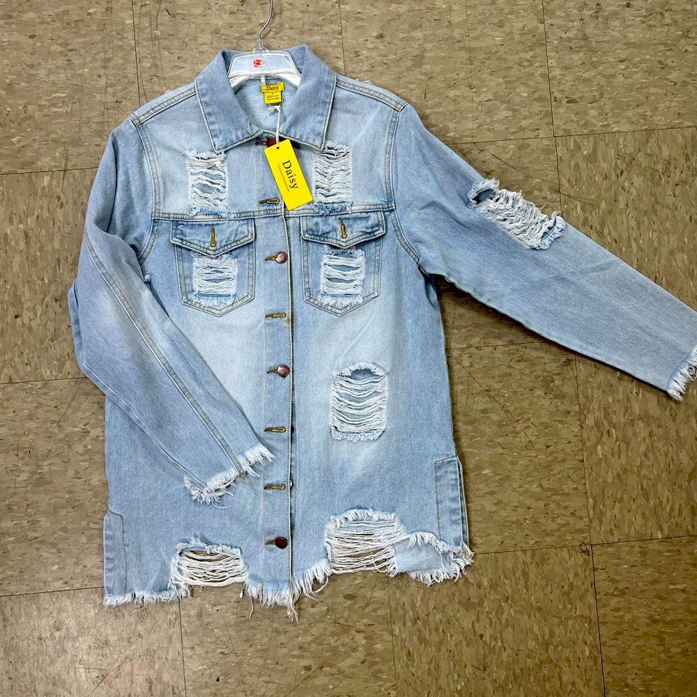 Distressed denim jacket